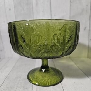 Green Glass Pedestal Bowl